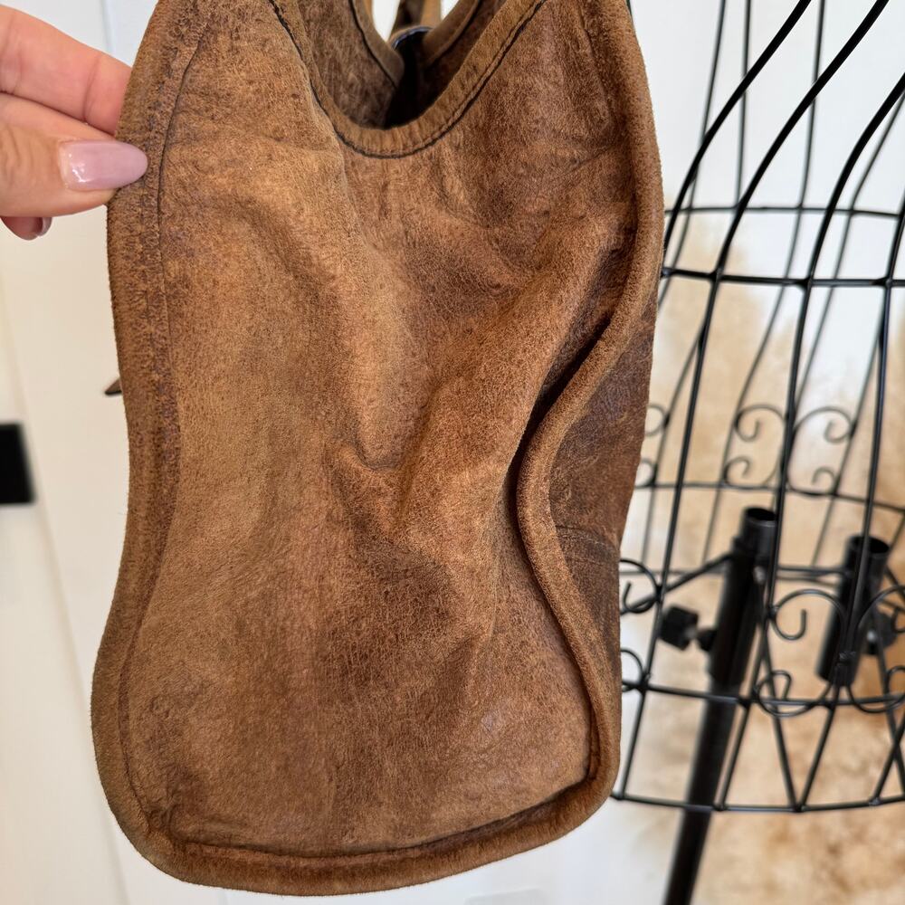 Michael Kors Distressed Ostrich Embossed Leather Shoulder Tote Bag Walnut Brown - Picture 9 of 12